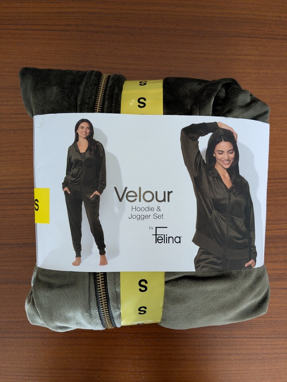 Velour Hoodie & Jogger Set by Felina - Olive Green - Size S